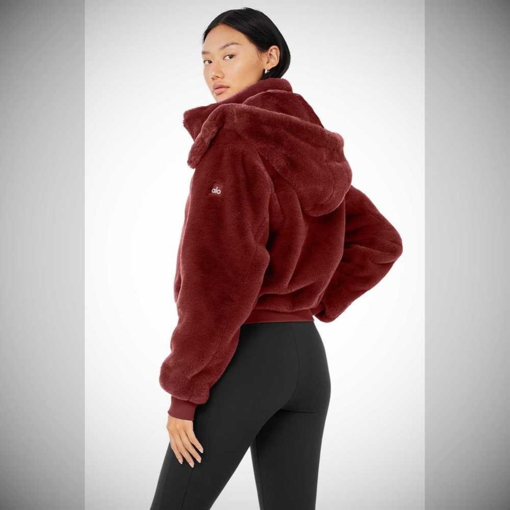 Alo Yoga Faux Fur Foxy Jacke Damen Rot | HTAESL894