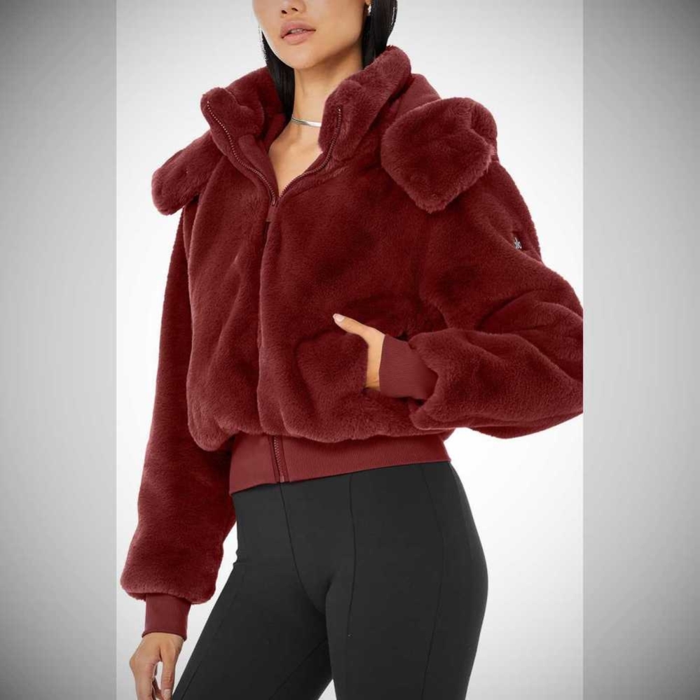 Alo Yoga Faux Fur Foxy Jacke Damen Rot | HTAESL894