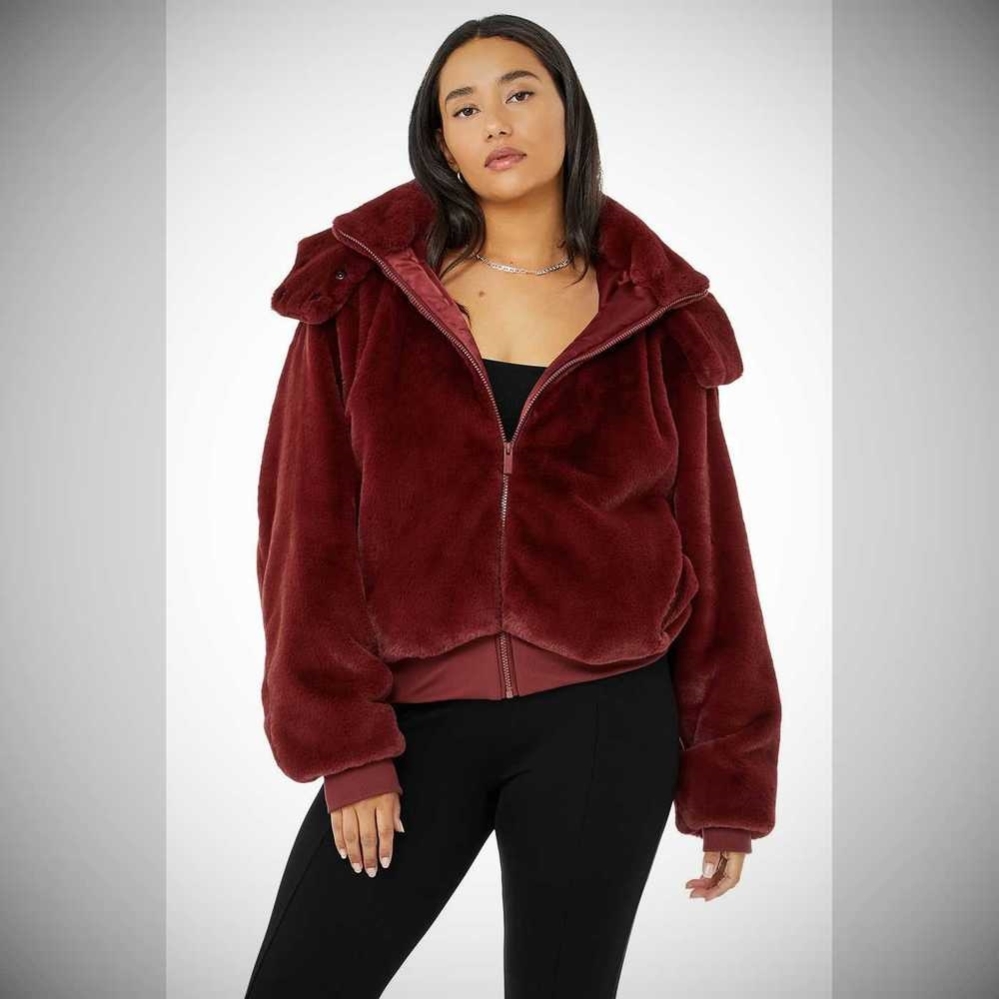 Alo Yoga Faux Fur Foxy Jacke Damen Rot | HTAESL894