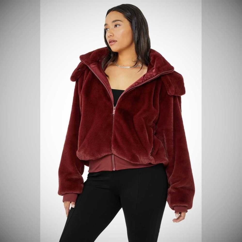 Alo Yoga Faux Fur Foxy Jacke Damen Rot | HTAESL894