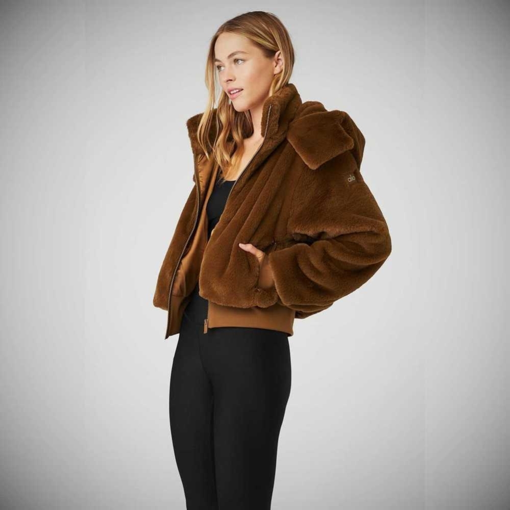 Alo Yoga Faux Fur Foxy Jacke Damen Schokolade | CEVUWQ951