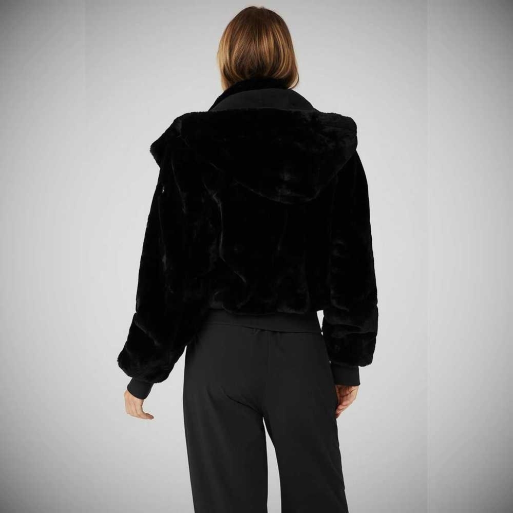 Alo Yoga Faux Fur Foxy Jacke Damen Schwarz | HABMLP428