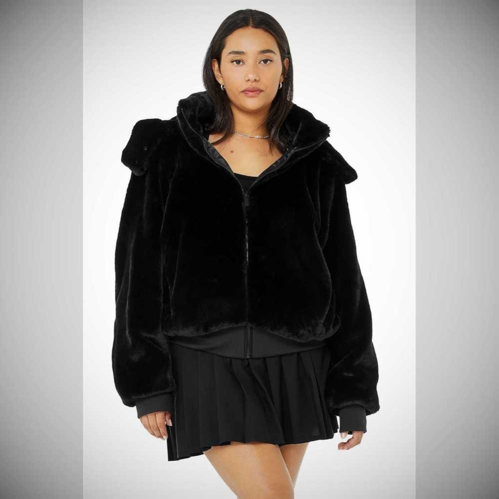 Alo Yoga Faux Fur Foxy Jacke Damen Schwarz | HABMLP428