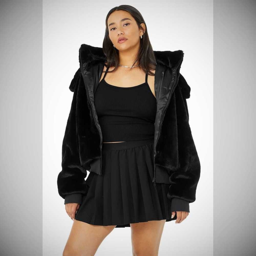 Alo Yoga Faux Fur Foxy Jacke Damen Schwarz | HABMLP428