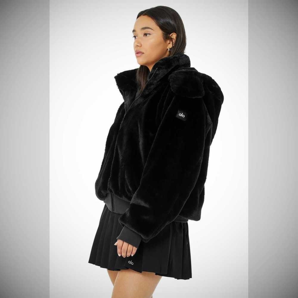 Alo Yoga Faux Fur Foxy Jacke Damen Schwarz | HABMLP428