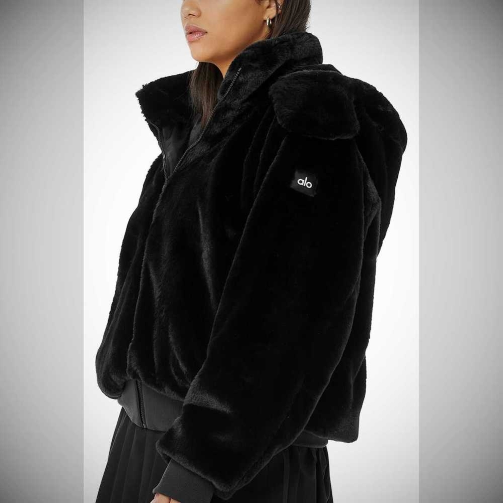 Alo Yoga Faux Fur Foxy Jacke Damen Schwarz | HABMLP428