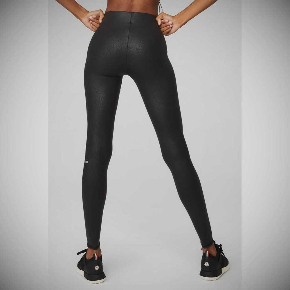 Alo Yoga Faux Leder Airbrush High-Taille Leggings Damen Schwarz | DYKLJI291