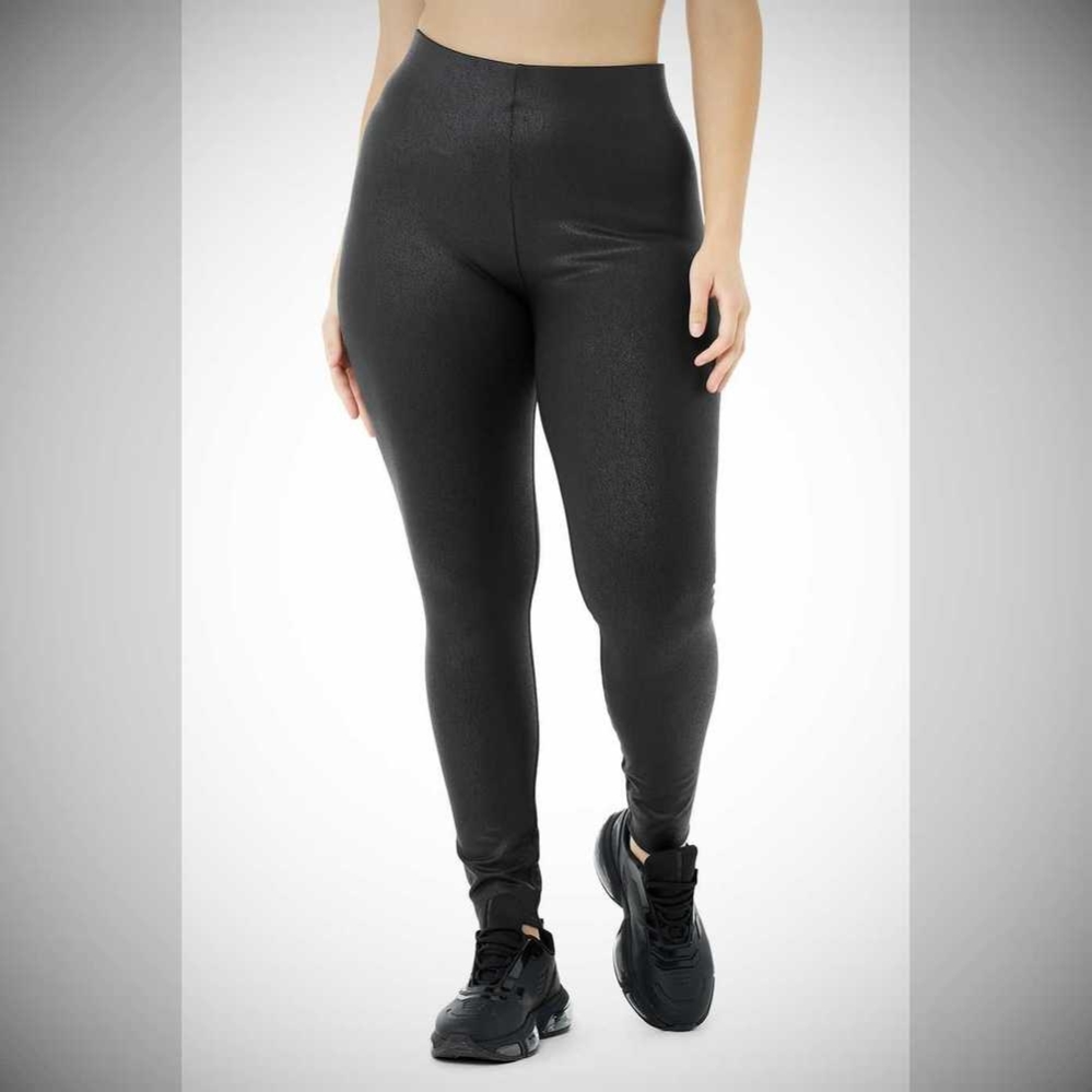 Alo Yoga Faux Leder Airbrush High-Taille Leggings Damen Schwarz | DYKLJI291