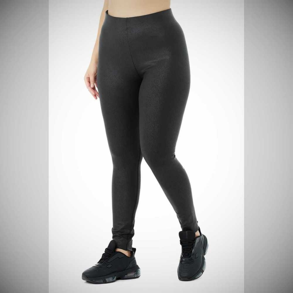 Alo Yoga Faux Leder Airbrush High-Taille Leggings Damen Schwarz | DYKLJI291