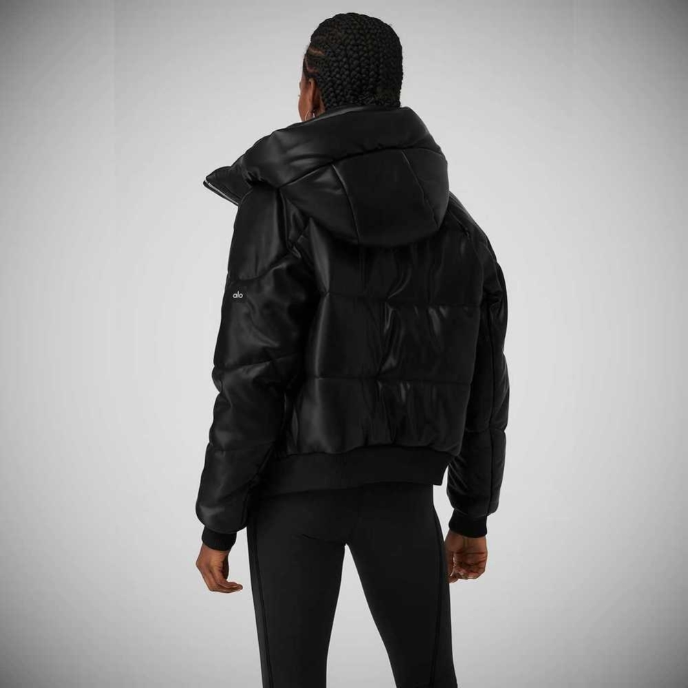 Alo Yoga Faux Leder Boss Puffer Jacke Damen Schwarz | DVGZLX457