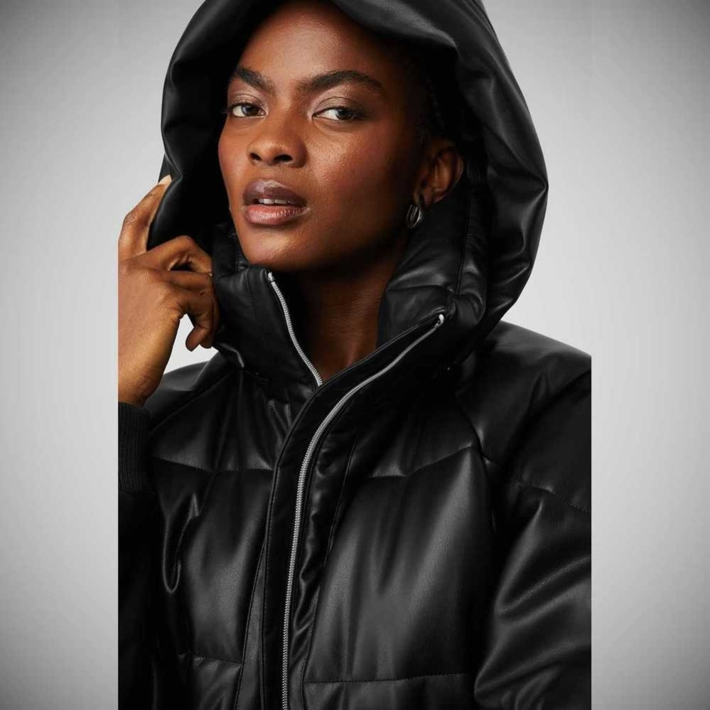 Alo Yoga Faux Leder Boss Puffer Jacke Damen Schwarz | DVGZLX457