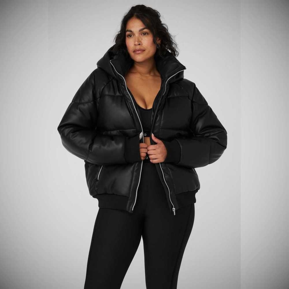 Alo Yoga Faux Leder Boss Puffer Jacke Damen Schwarz | DVGZLX457