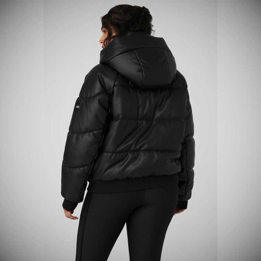 Alo Yoga Faux Leder Boss Puffer Jacke Damen Schwarz | DVGZLX457