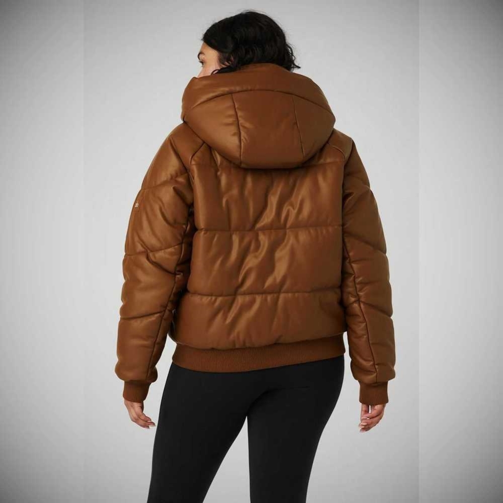 Alo Yoga Faux Leder Boss Puffer Jacke Damen Braun | EUORZY146