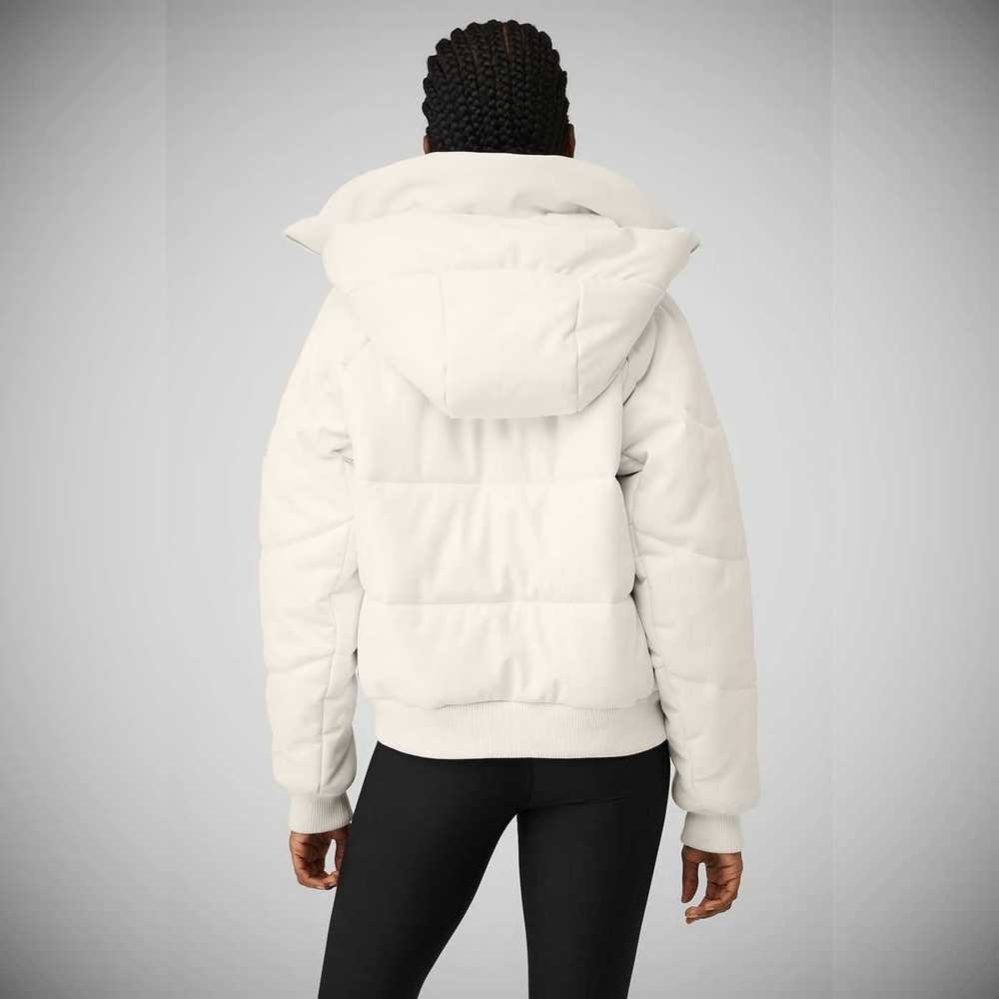 Alo Yoga Faux Leder Boss Puffer Jacke Damen Weiß | GHDJWF697