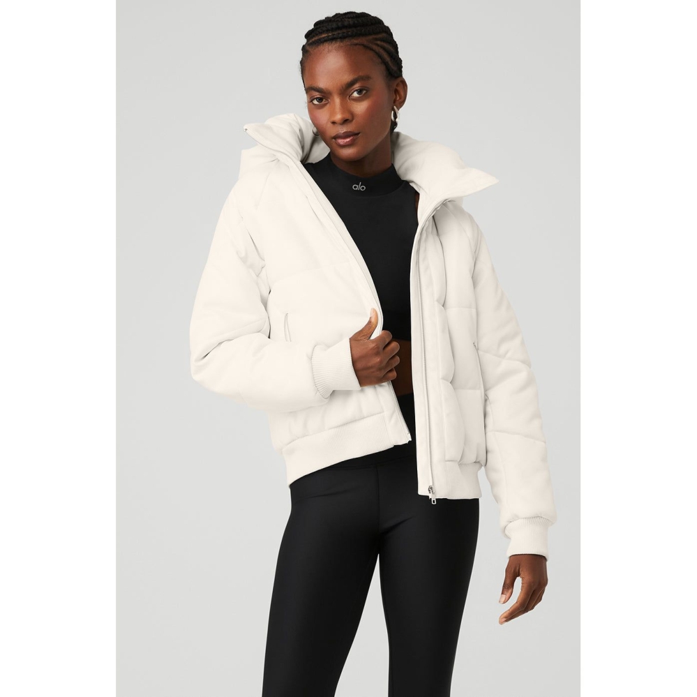 Alo Yoga Faux Leder Boss Puffer Jacke Damen Weiß | GHDJWF697