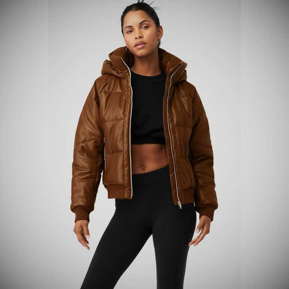 Alo Yoga Faux Leder Boss Puffer Jacke Damen Braun | XVDHYS913