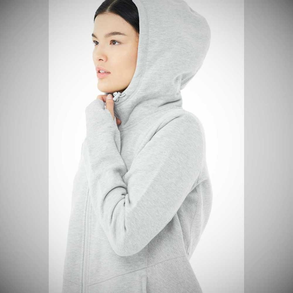 Alo Yoga Foundation Zip Hoodie Damen Grau | YWPLUO723