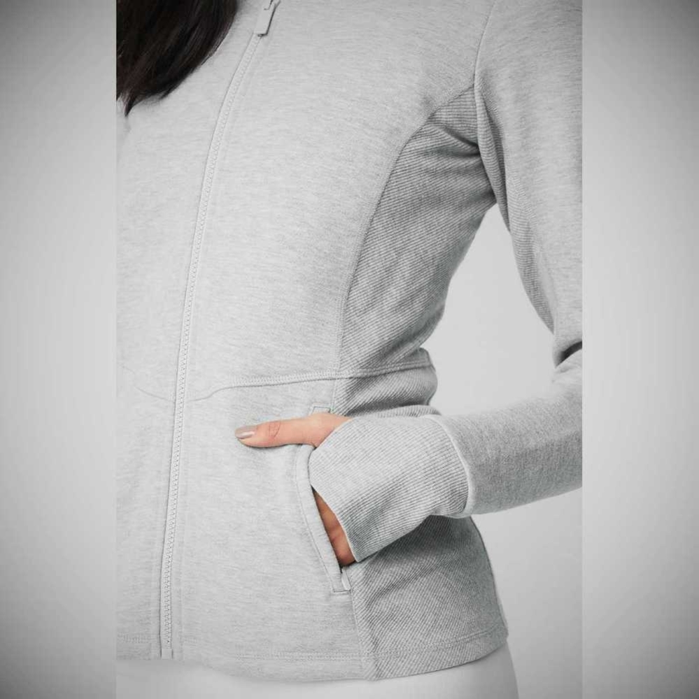 Alo Yoga Foundation Zip Hoodie Damen Grau | YWPLUO723