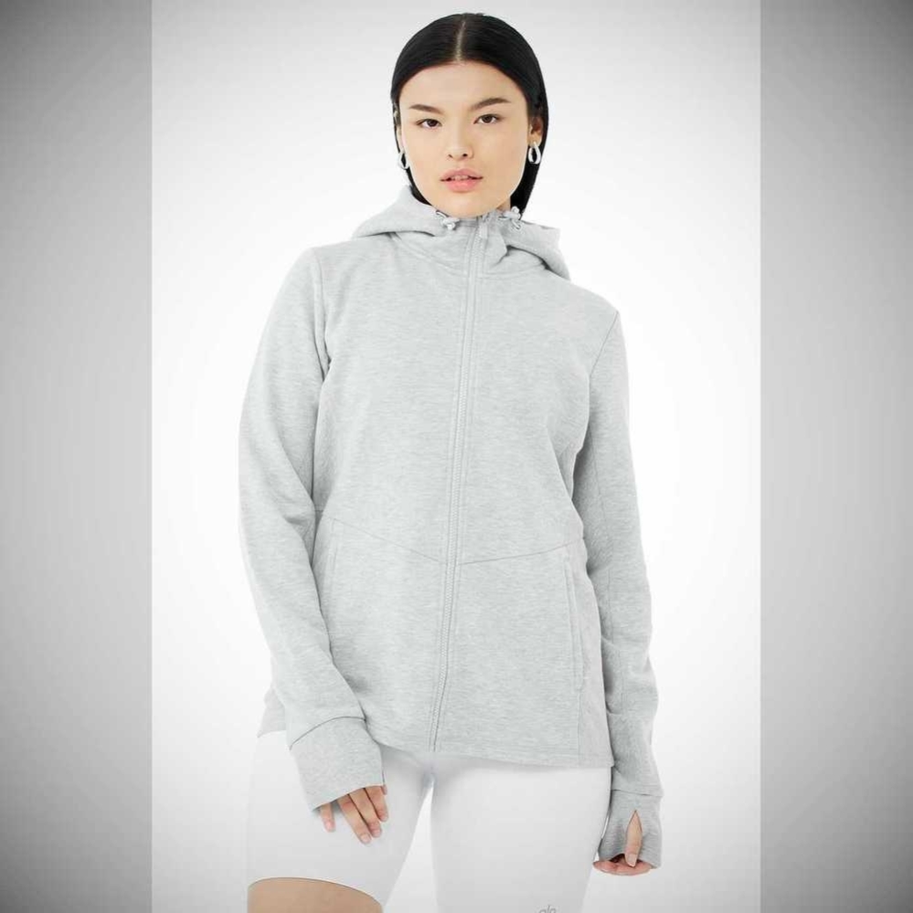 Alo Yoga Foundation Zip Hoodie Damen Grau | YWPLUO723