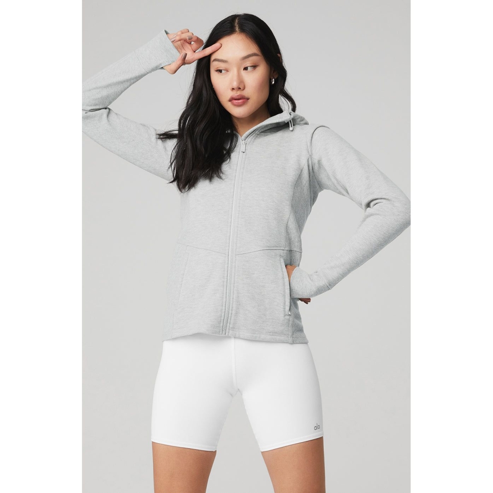 Alo Yoga Foundation Zip Hoodie Damen Grau | YWPLUO723