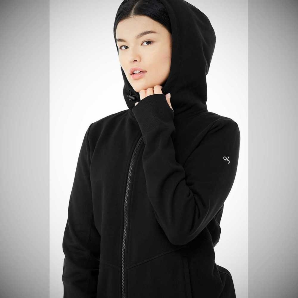 Alo Yoga Foundation Zip Hoodie Damen Schwarz | QDXIJG082