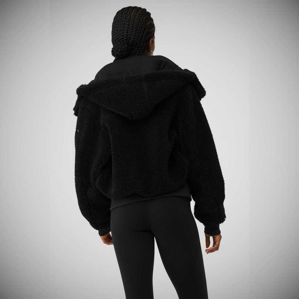 Alo Yoga Foxy Sherpa Jacke Damen Schwarz | PIHDEM197