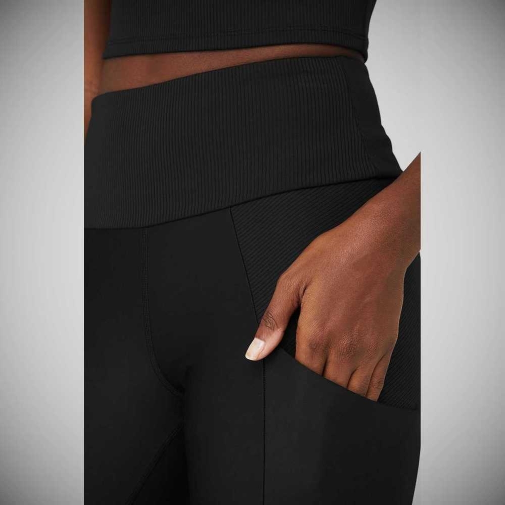 Alo Yoga Gerippt Airlift High-Taille 7/8 Enchanted Leggings Damen Schwarz | EYXRVK159