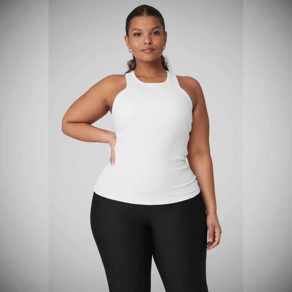 Alo Yoga Gerippt Aspire Full Length Muskelshirt Damen Weiß | IZNFRW248