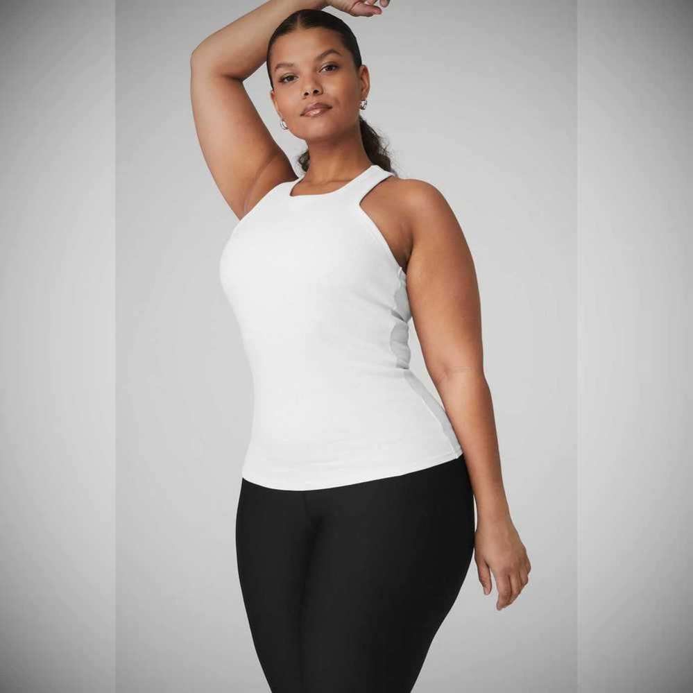 Alo Yoga Gerippt Aspire Full Length Muskelshirt Damen Weiß | IZNFRW248