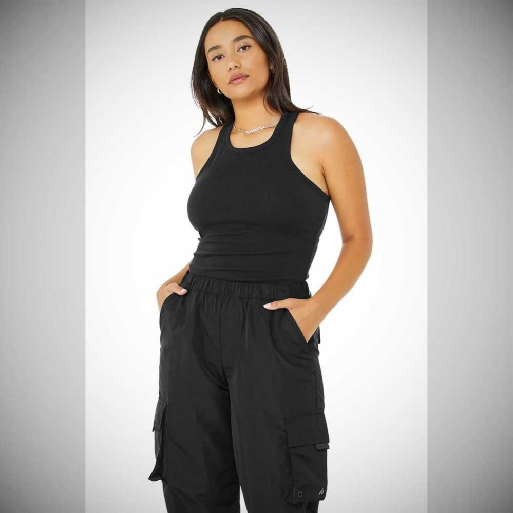 Alo Yoga Gerippt Aspire Full Length Muskelshirt Damen Schwarz | XBQAOT729