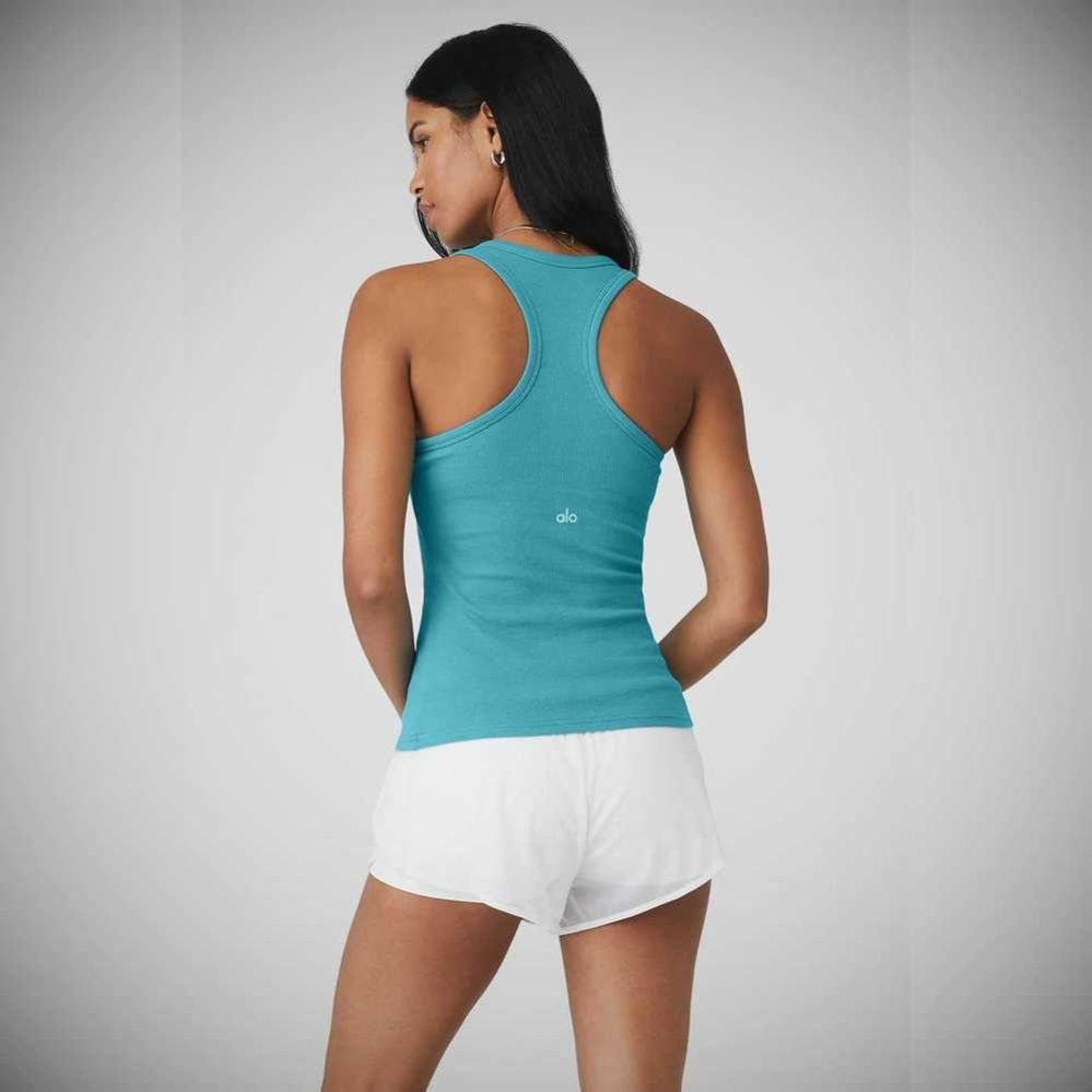 Alo Yoga Gerippt Aspire Full Length Muskelshirt Damen Blau | YMBDCJ760