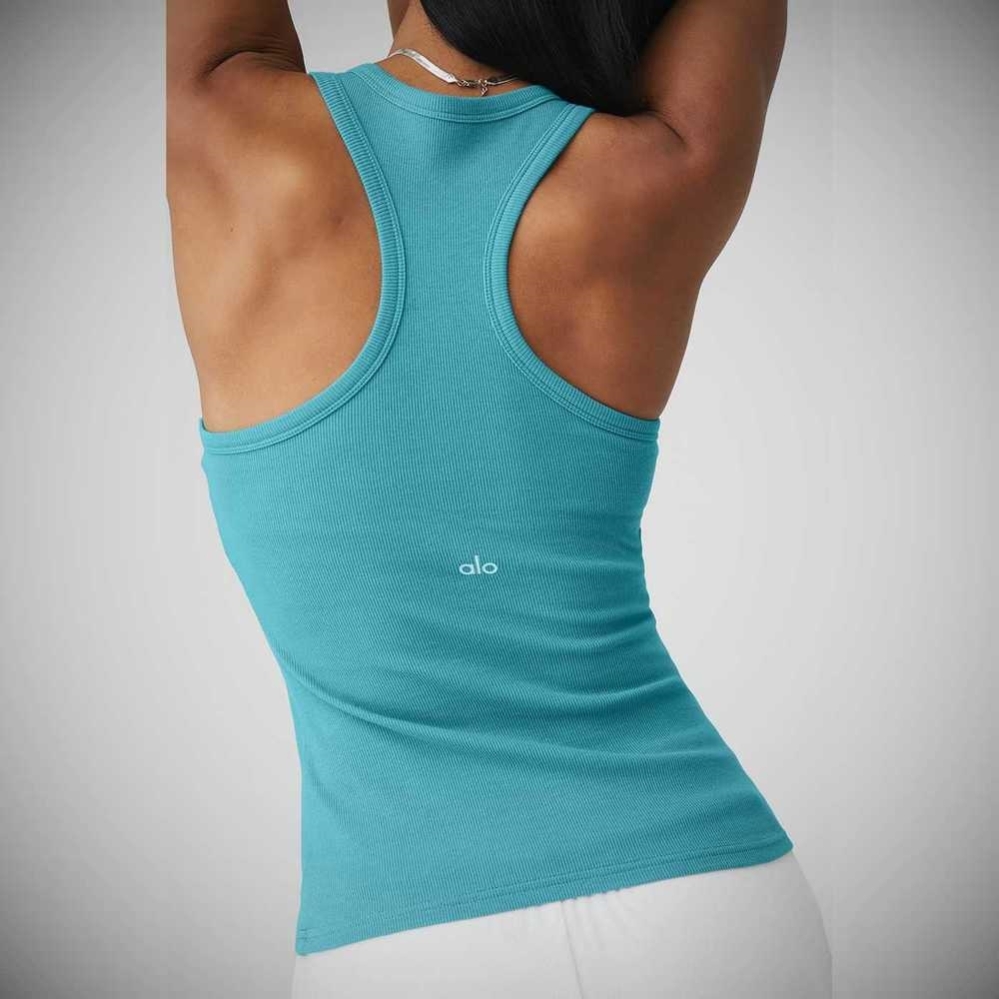 Alo Yoga Gerippt Aspire Full Length Muskelshirt Damen Blau | YMBDCJ760