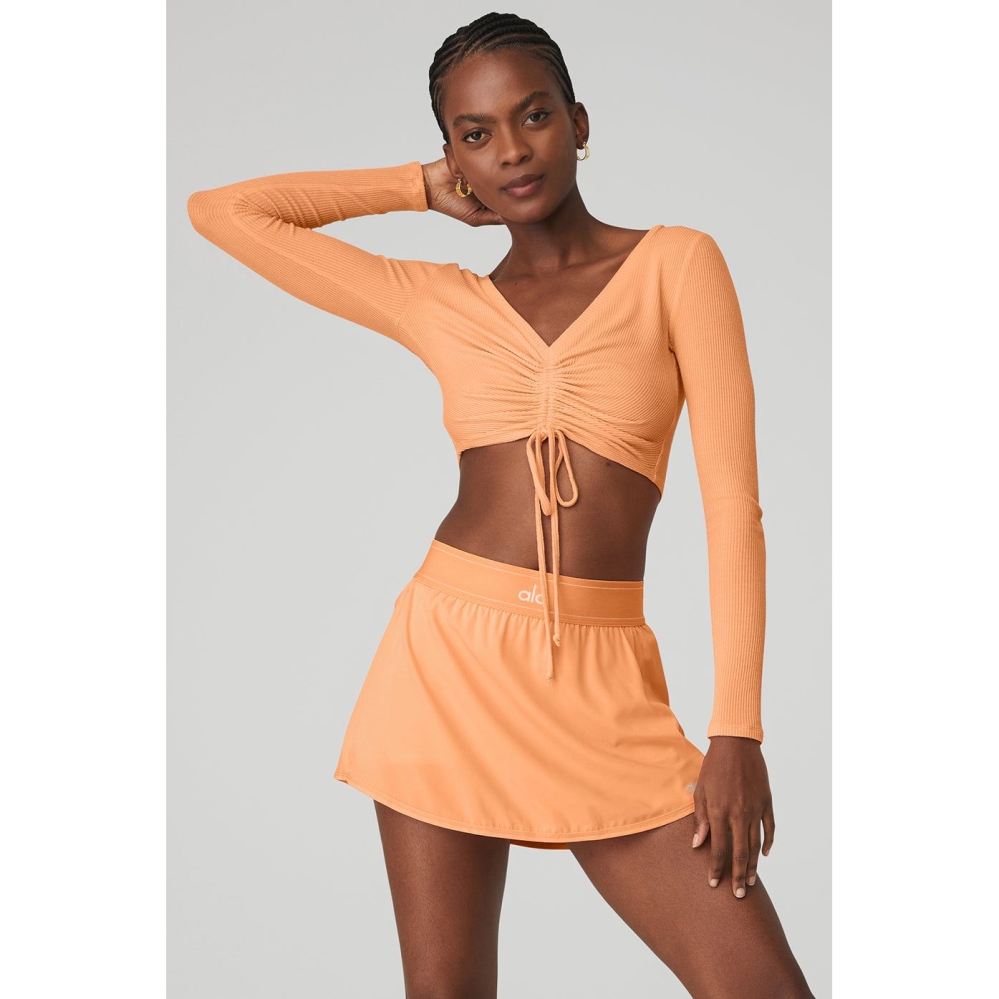 Alo Yoga Gerippt Cinch Cropped Long Sleeve Damen Orange | WOQEVU810