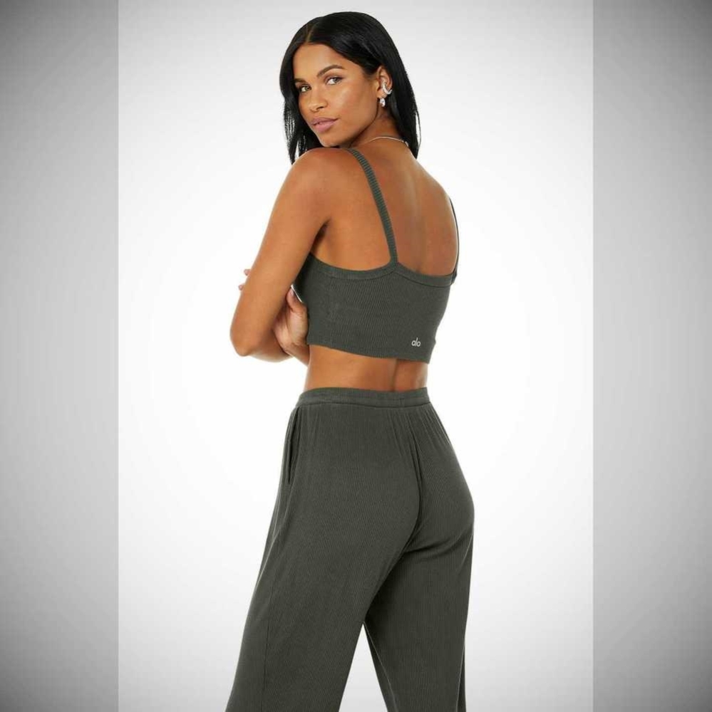 Alo Yoga Gerippt Crop Whisper Crop Tops Damen Dunkelgrün | CEBYZG275