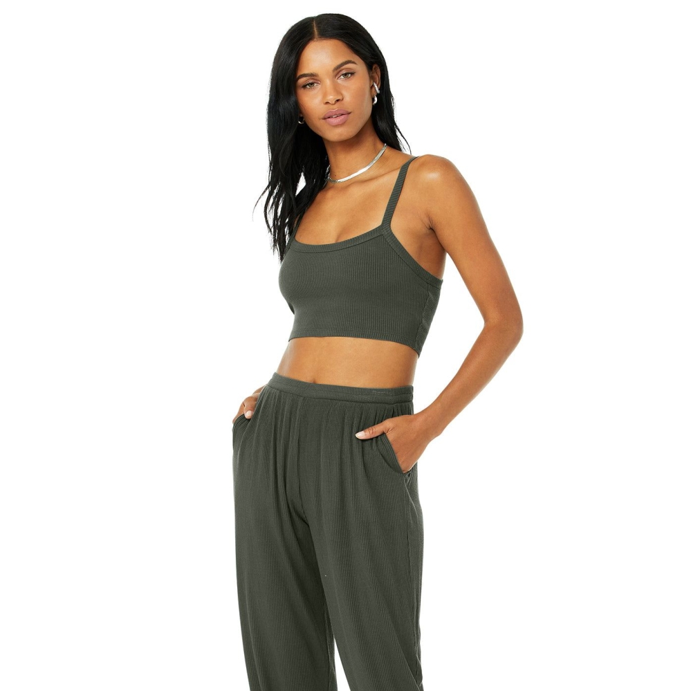 Alo Yoga Gerippt Crop Whisper Crop Tops Damen Dunkelgrün | CEBYZG275