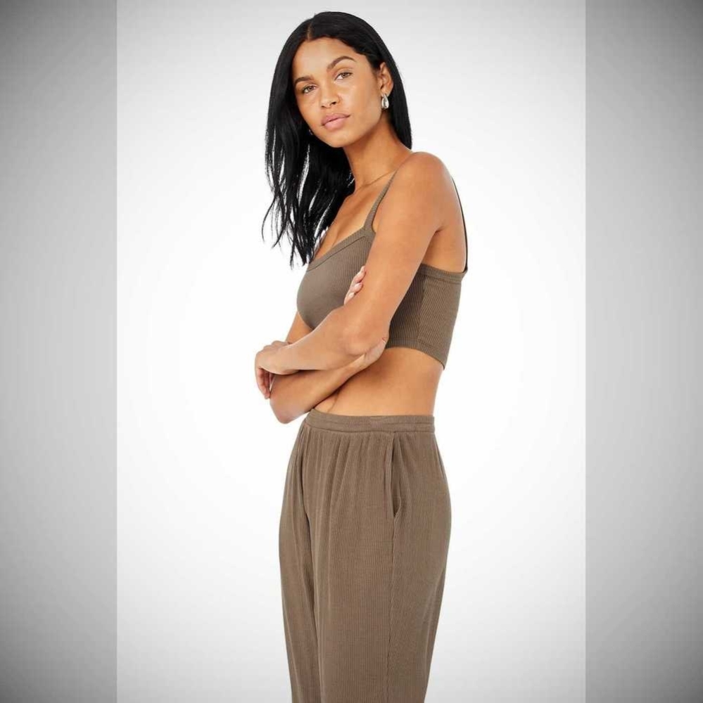 Alo Yoga Gerippt Crop Whisper Crop Tops Damen Kaffee | ZIRKHS437