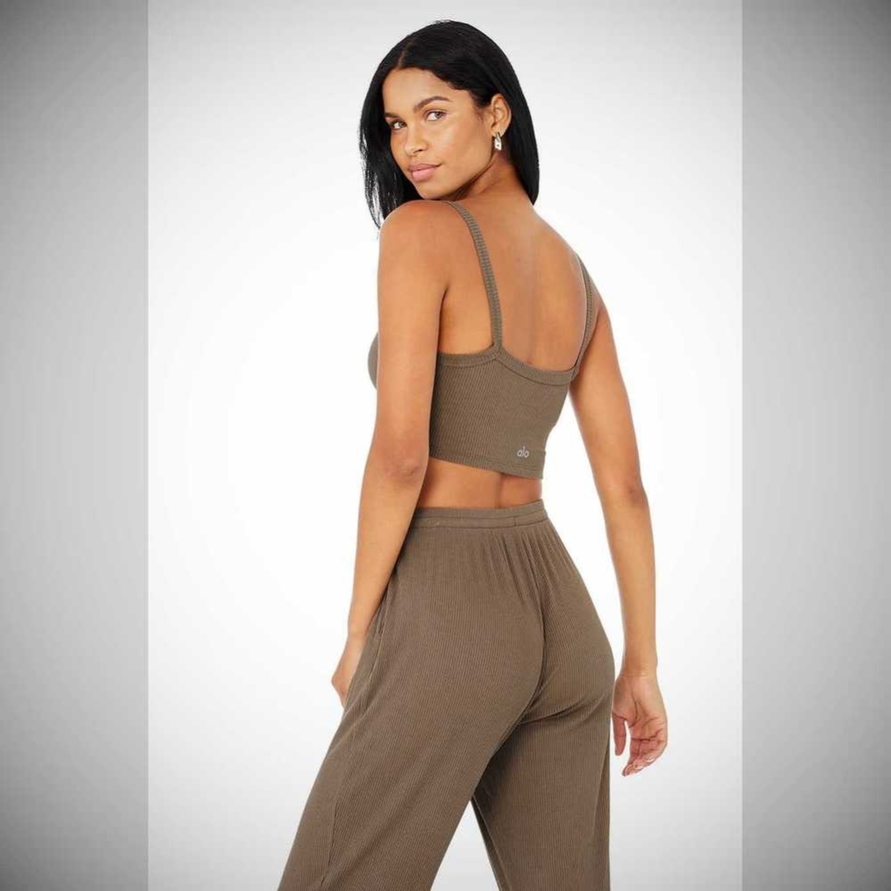 Alo Yoga Gerippt Crop Whisper Crop Tops Damen Kaffee | ZIRKHS437