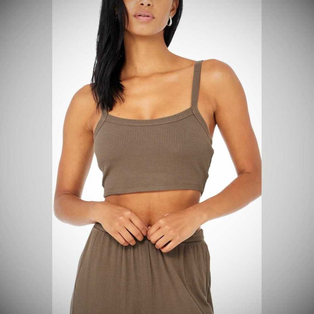 Alo Yoga Gerippt Crop Whisper Crop Tops Damen Kaffee | ZIRKHS437