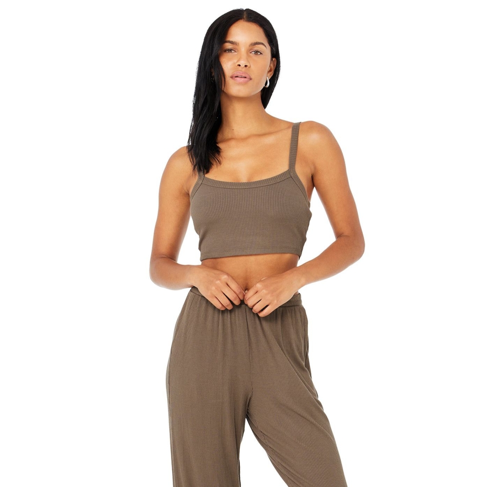 Alo Yoga Gerippt Crop Whisper Crop Tops Damen Kaffee | ZIRKHS437