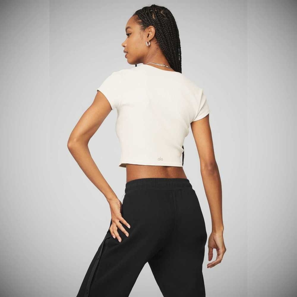 Alo Yoga Gerippt Cropped Savvy Crop Tops Damen Weiß | FIHXNC597