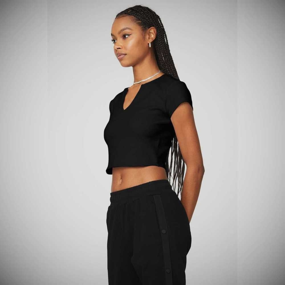 Alo Yoga Gerippt Cropped Savvy Crop Tops Damen Schwarz | TOPRHQ593