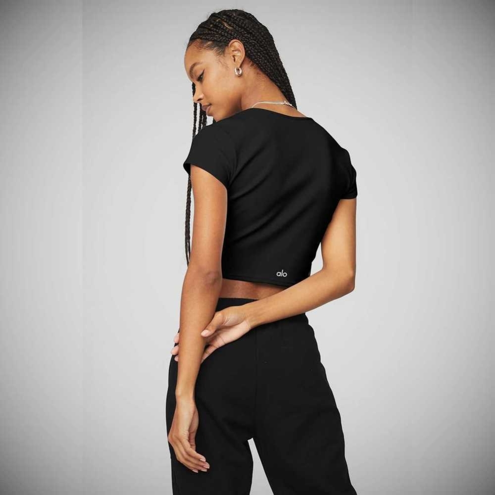 Alo Yoga Gerippt Cropped Savvy Crop Tops Damen Schwarz | TOPRHQ593