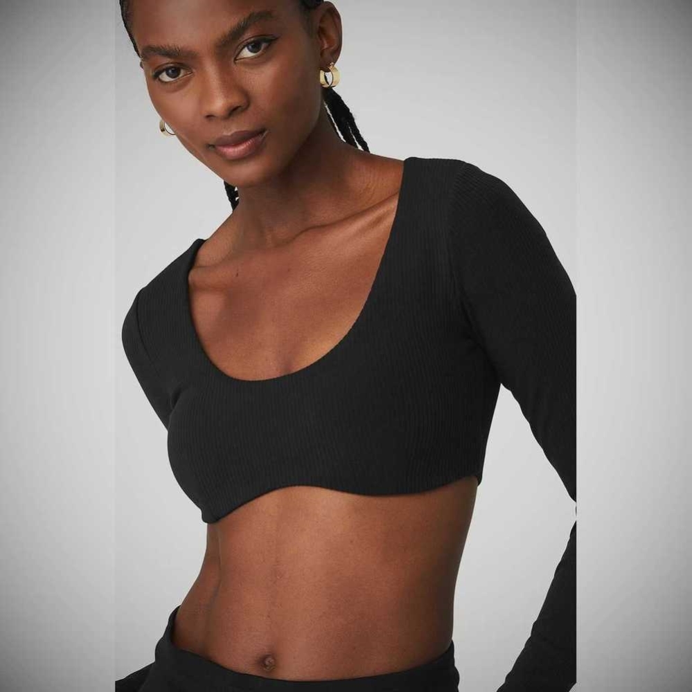 Alo Yoga Gerippt Defined Long Sleeve Bra Damen Schwarz | CZGHLU836