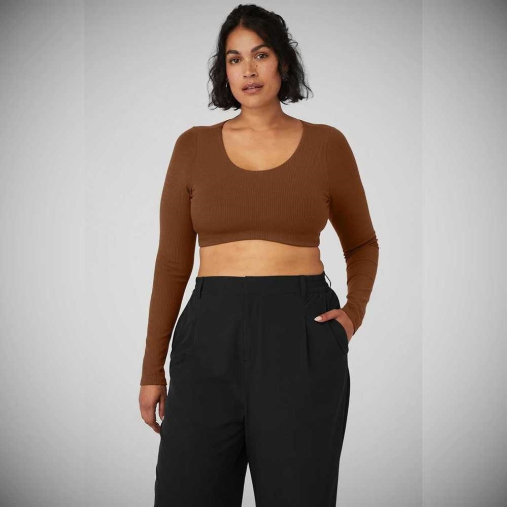 Alo Yoga Gerippt Defined Long Sleeve Bra Damen Braun | EHCTFP516