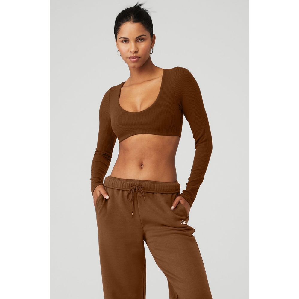 Alo Yoga Gerippt Defined Long Sleeve Bra Damen Braun | EHCTFP516