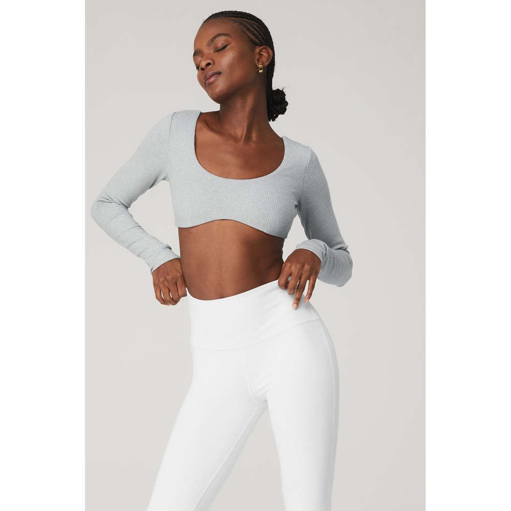 Alo Yoga Gerippt Defined Long Sleeve Bra Damen Grau | PCOTGN938