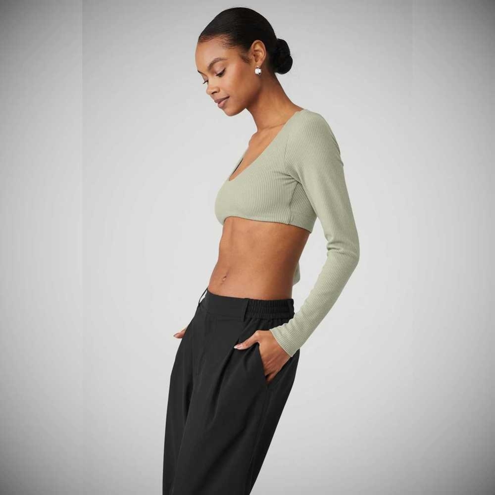 Alo Yoga Gerippt Defined Long Sleeve Bra Damen Grau | UXAECP647