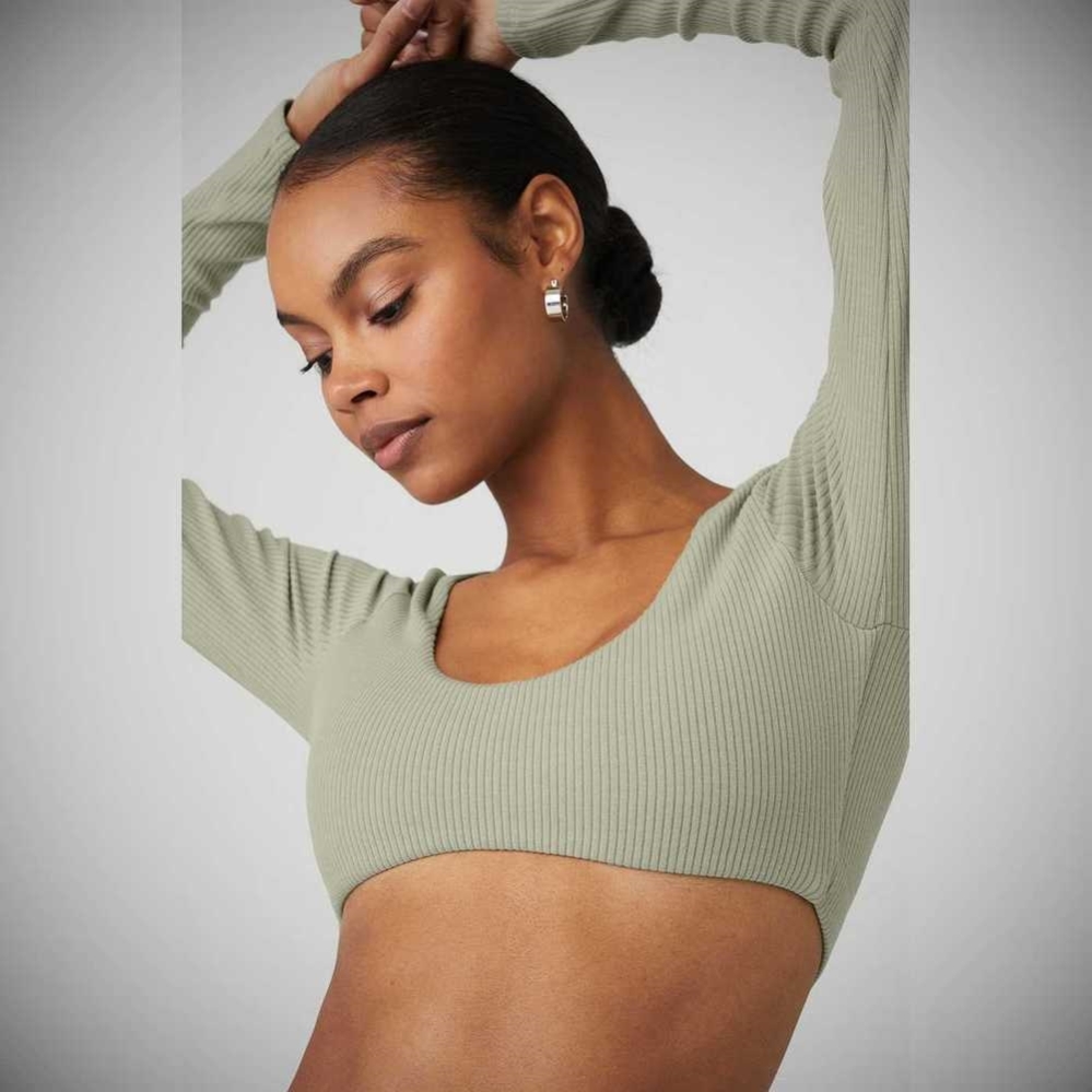 Alo Yoga Gerippt Defined Long Sleeve Bra Damen Grau | UXAECP647