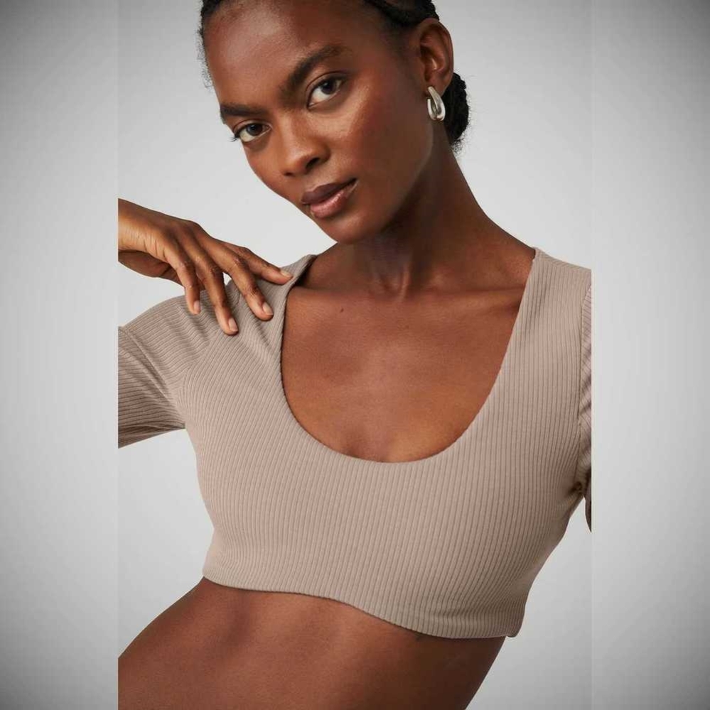 Alo Yoga Gerippt Defined Long Sleeve Bra Damen Grau Braun | ZTOHJM865